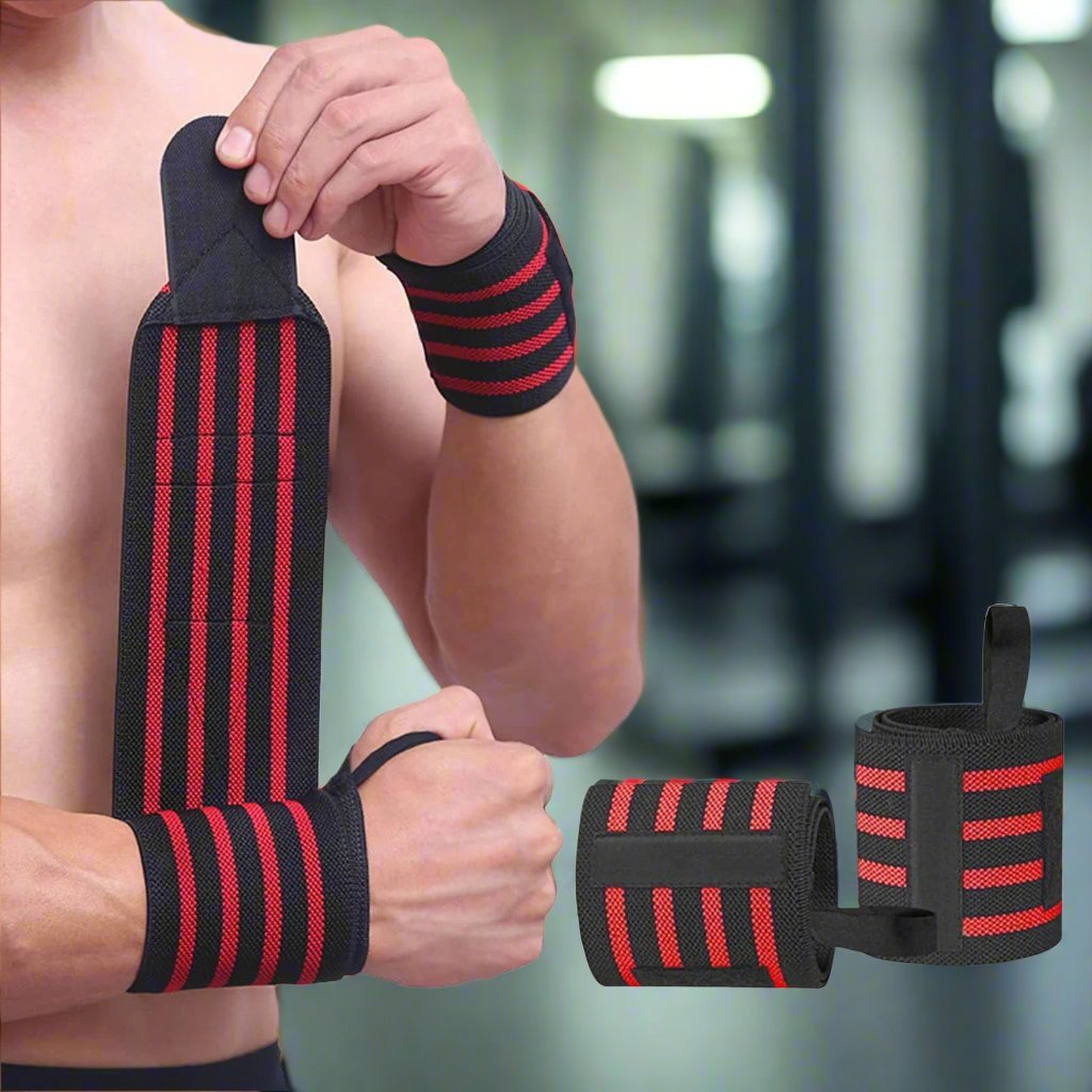 Protege Poignet - WeightLiftingWristWraps™ - Rayures Rouge - Musculation boutique