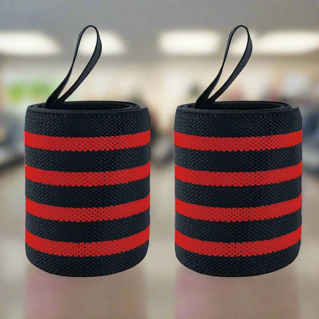 Protege Poignet - WeightLiftingWristWraps™ - Rayures Rouge - Musculation boutique
